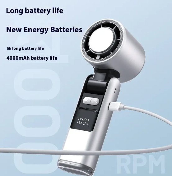 Mini Turbo Handheld Fan – Foldable USB Rechargeable Portable Fan with HD Display & 4000mAh Battery | High-Speed Pocket Cooling Fan for Travel & Summer Use