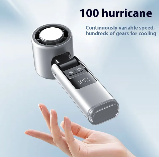 Mini Turbo Handheld Fan – Foldable USB Rechargeable Portable Fan with HD Display & 4000mAh Battery | High-Speed Pocket Cooling Fan for Travel & Summer Use