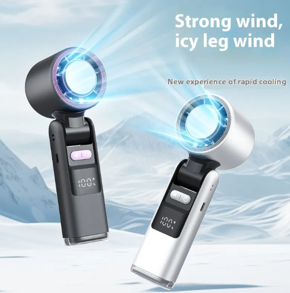 Mini Turbo Handheld Fan – Foldable USB Rechargeable Portable Fan with HD Display & 4000mAh Battery | High-Speed Pocket Cooling Fan for Travel & Summer Use